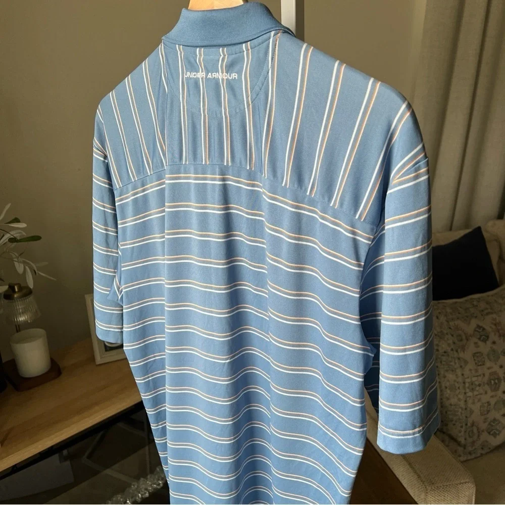 Under Armour Men’s Blue/white/orange Striped Polo Size S